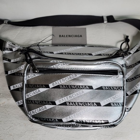 Balenciaga BAG + WALLET Silver Stripe Leather Explorer Belt Waist Fanny Chest - Picture 9 of 17